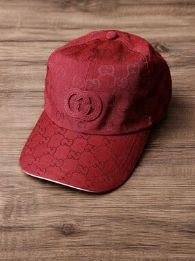 Gucci GG Nylon Baseball Hat Cap Red Monogram Size M